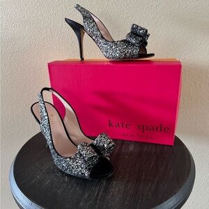 Kate Spade Silver Glitter Peep-Toe Heels